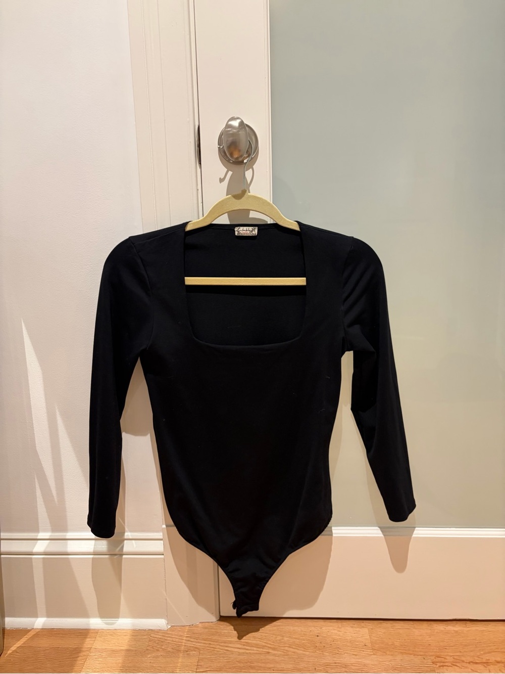 Free People Black Square-Neck Long-Sleeve Bodysuit